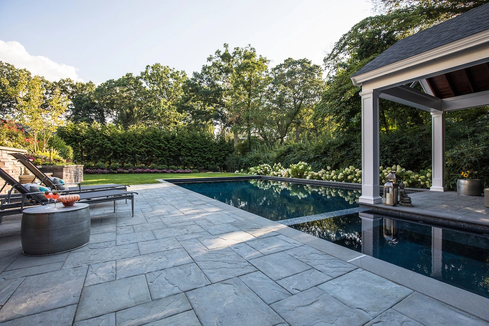 Clean line resort style back yard in Ridgewood NJ by Thomas Flint Landscape Design & Development - Photo 4