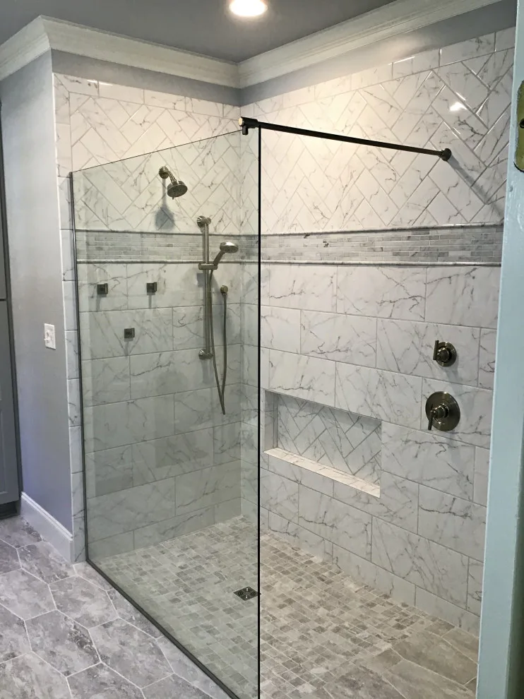 Luxurious Marble Zero Entry Shower for Master Bathroom by The Bath Shop - Photo 5