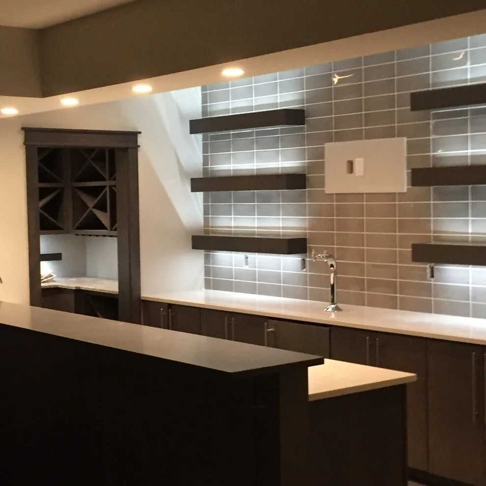 Contemporary and Elegant Home Bar with Seating by Shurfine Cabinets And Woodworking, LLC. - Photo 4