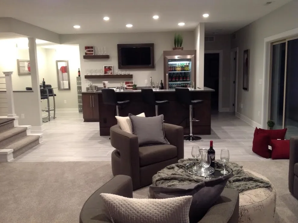 Contemporary and Elegant Home Bar with Seating by Shurfine Cabinets And Woodworking, LLC. - Photo 5