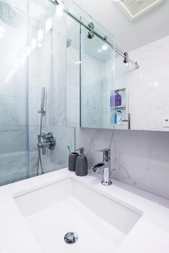 Contemporary White Main Bathroom by Eastside Design & Build Inc. - Photo 4