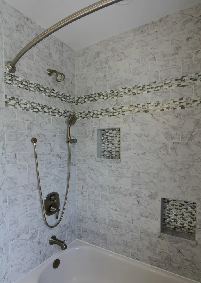 Monkton Sage Green Carrera Marble Restroom by Taylor Made Custom Contracting Inc. - Photo 2