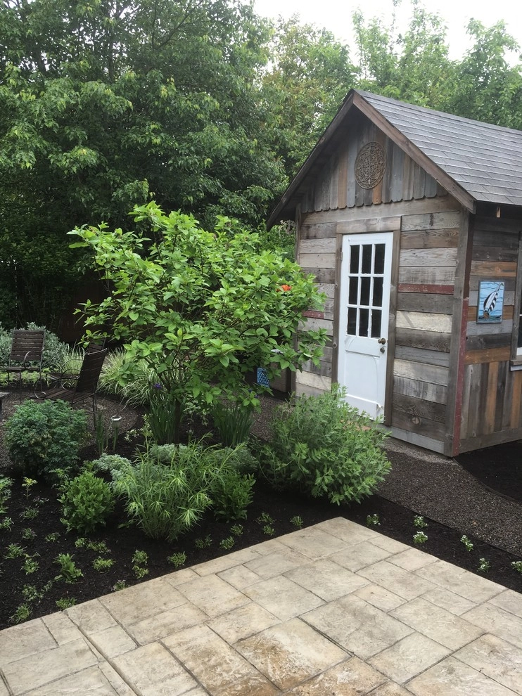St. Johns Garden with Rustic Garden Shed by Wheel & Barrow Landscape Design & Maintenance - Photo 5