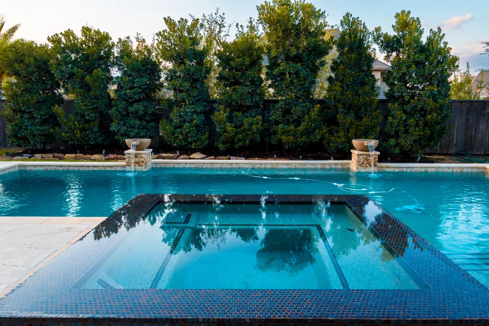 Infinity Edge Spa with Geometric Pool by J.W. Neathery Custom Home Craftsman - Photo 2