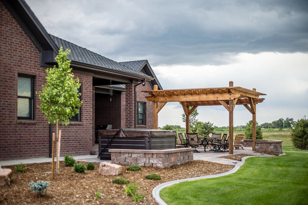 Stone Patio with Pergola and Fire Pit by All Terrain Landscaping - Photo 2