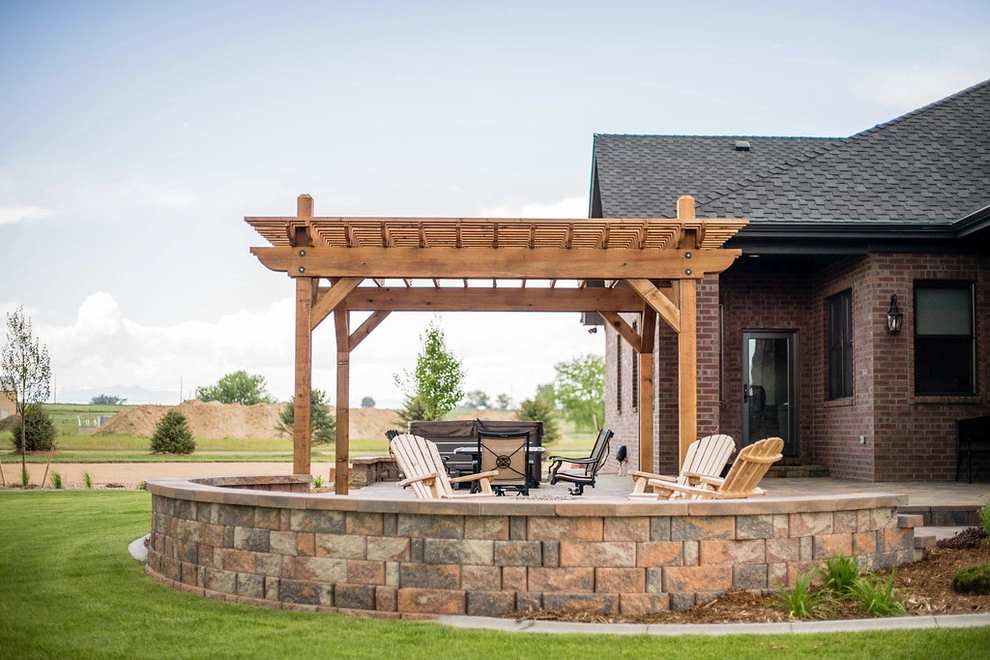 Stone Patio with Pergola and Fire Pit by All Terrain Landscaping - Photo 3