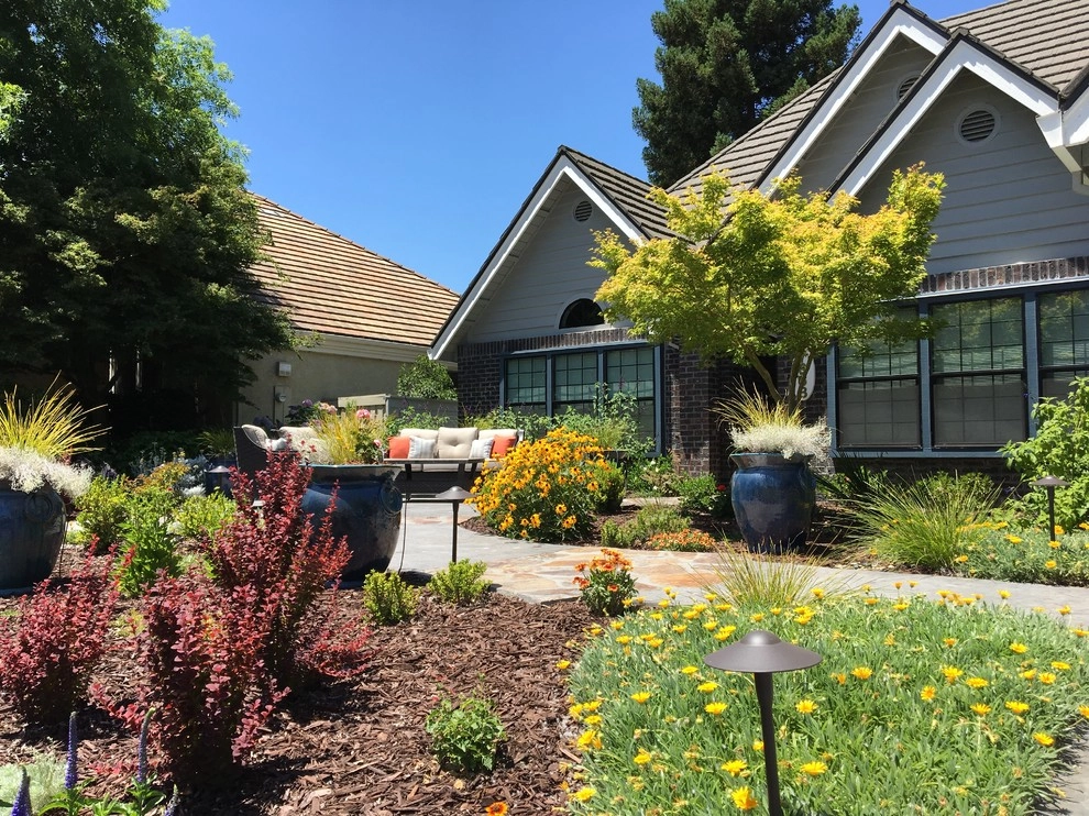 Blue Pots Create a Courtyard Feel in Sacramento Front Yard by Bluestar Landscape Designers - Photo 8