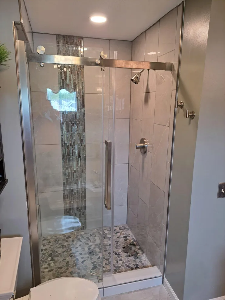 Modern Bathroom Renovation with Tiled Design by Backwoods Home Improvements - Photo 3