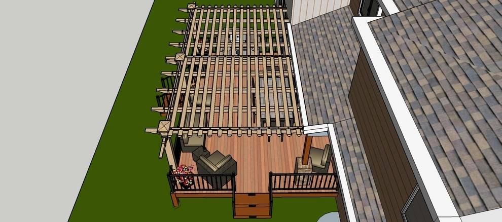 New Construction Composite Deck with Tan Vinyl Pergola and Built-in Grill Island by Colorado Vista Landscape Design, Inc. - Photo 9