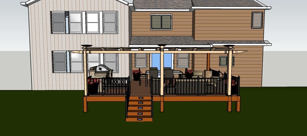 New Construction Composite Deck with Tan Vinyl Pergola and Built-in Grill Island by Colorado Vista Landscape Design, Inc. - Photo 5
