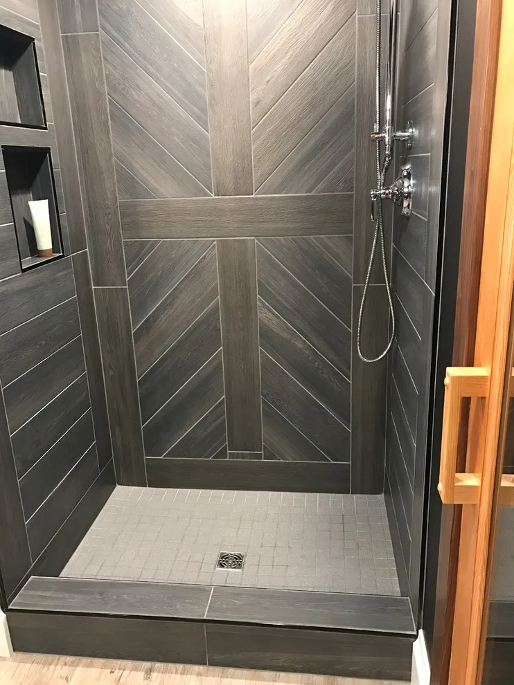 Shower with barn door design by Mel's Carpet Outlet - Photo 2