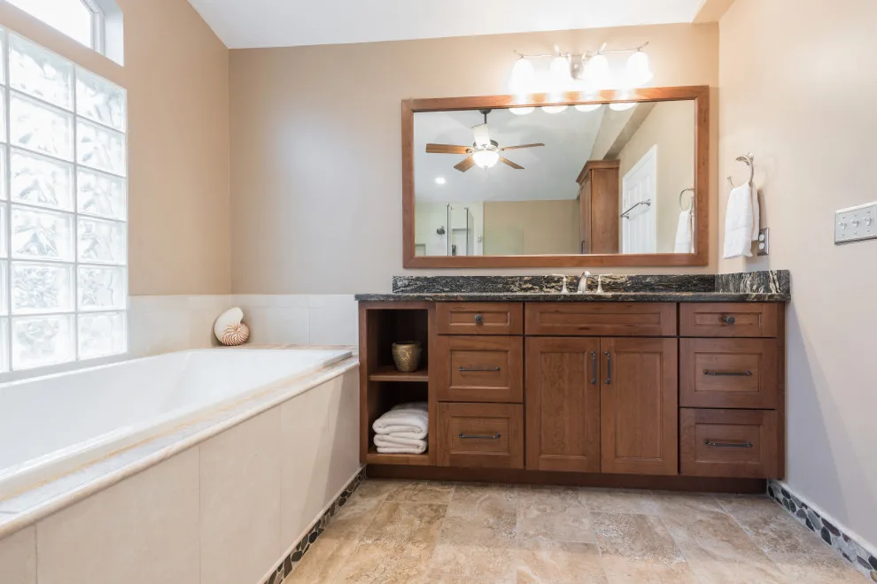 Coastal-Inspired Traditional Master Bathroom by J&J Carpet One Floor & Home - Photo 10