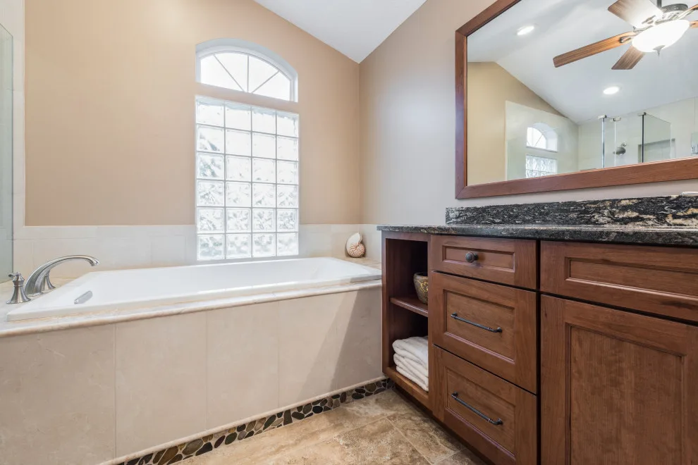 Coastal-Inspired Traditional Master Bathroom by J&J Carpet One Floor & Home - Photo 13