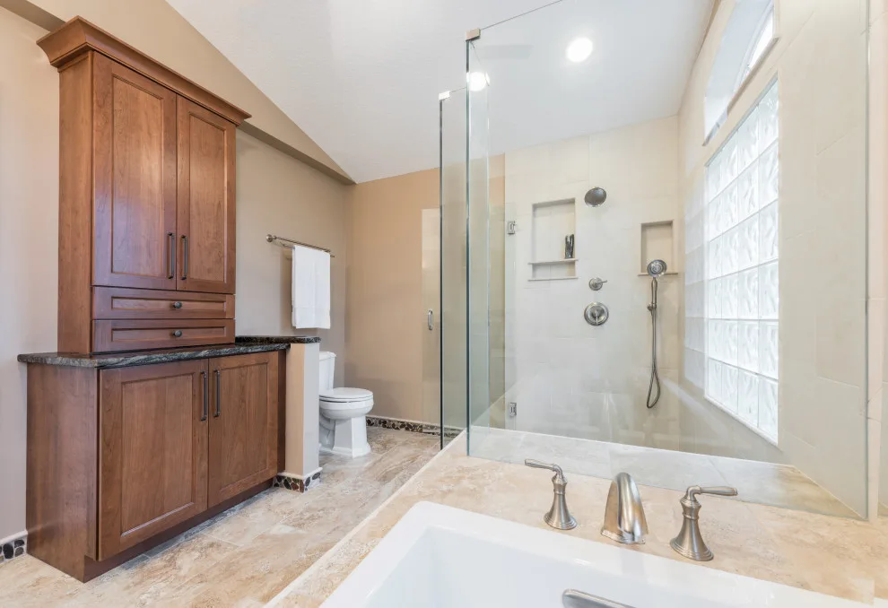 Coastal-Inspired Traditional Master Bathroom by J&J Carpet One Floor & Home - Photo 15