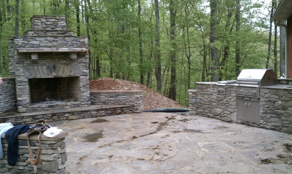 Outdoor Kitchen and Fireplace with Stacked Stone by L & J Contractors, LLC - Photo 5