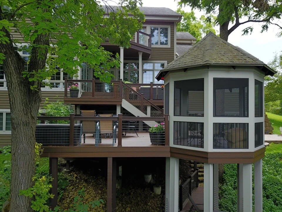 Tiered Trex Deck with Cable Railing by Galena Hillside Homes - Photo 18