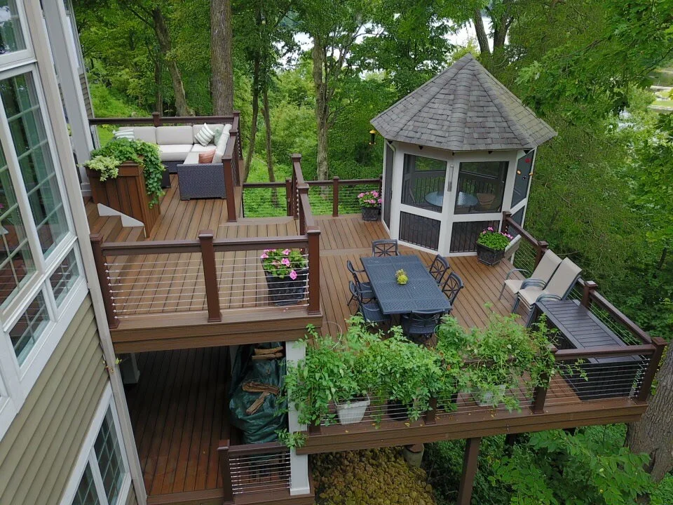 Tiered Trex Deck with Cable Railing by Galena Hillside Homes - Photo 14