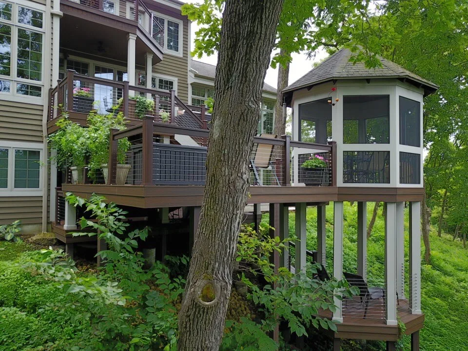 Tiered Trex Deck with Cable Railing by Galena Hillside Homes - Photo 12