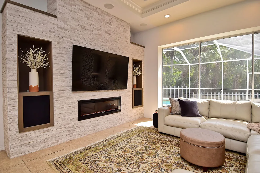 Layered Stone Accent Wall with Fireplace by Gilbert Design Build - Photo 3