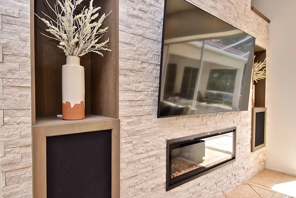 Layered Stone Accent Wall with Fireplace by Gilbert Design Build - Photo 2