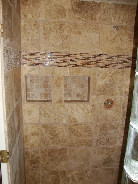 Glass Block Enclosure for Travertine Shower by Fix Spokane - Photo 4