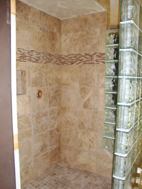 Glass Block Enclosure for Travertine Shower by Fix Spokane - Photo 3