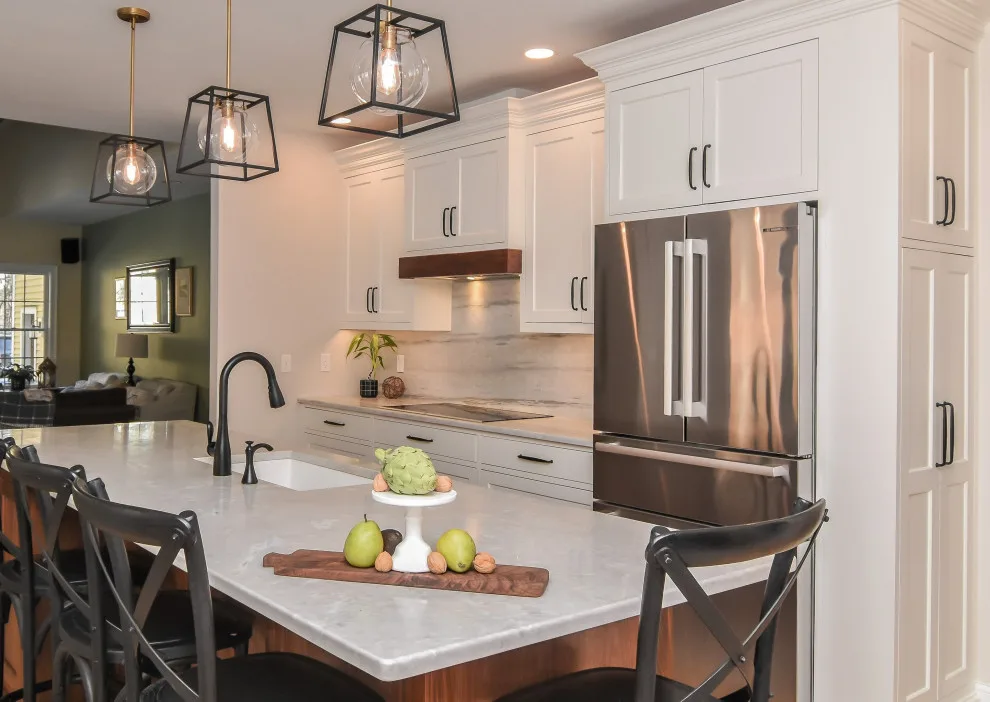 White and Walnut Kitchen Transformation by Taylor Made Cabinets, Leominster MA - Photo 9