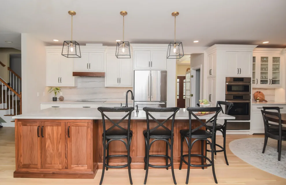 White and Walnut Kitchen Transformation by Taylor Made Cabinets, Leominster MA - Photo 11