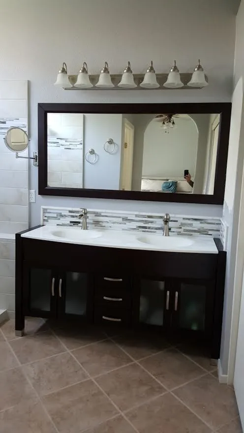 Multi-Colored Backsplash Bathroom Renovation by Henle Construction, Inc. - Photo 2