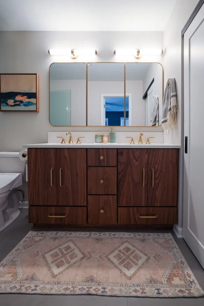 Cozy Walnut and Brass Main Bathroom Escape by KCBR Design | Remodel - Photo 12