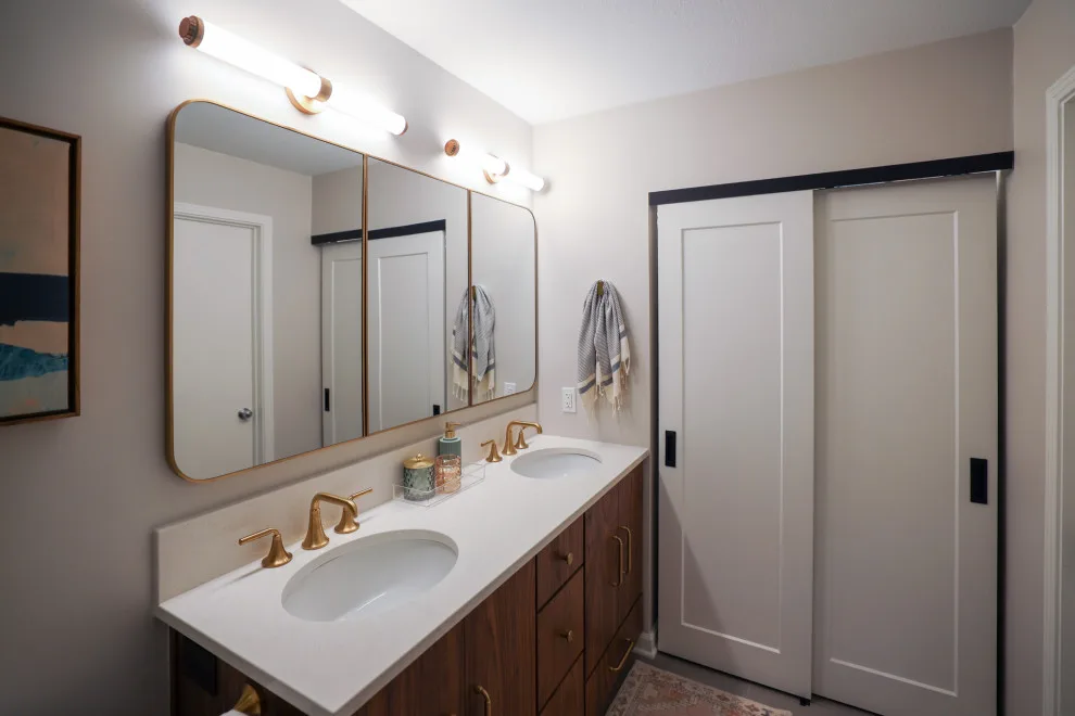Cozy Walnut and Brass Main Bathroom Escape by KCBR Design | Remodel - Photo 10