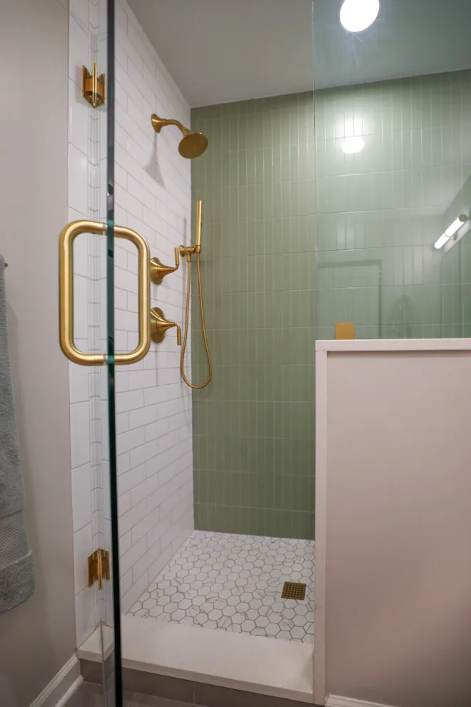 Cozy Walnut and Brass Main Bathroom Escape by KCBR Design | Remodel - Photo 11