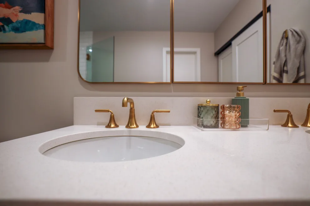 Cozy Walnut and Brass Main Bathroom Escape by KCBR Design | Remodel - Photo 9