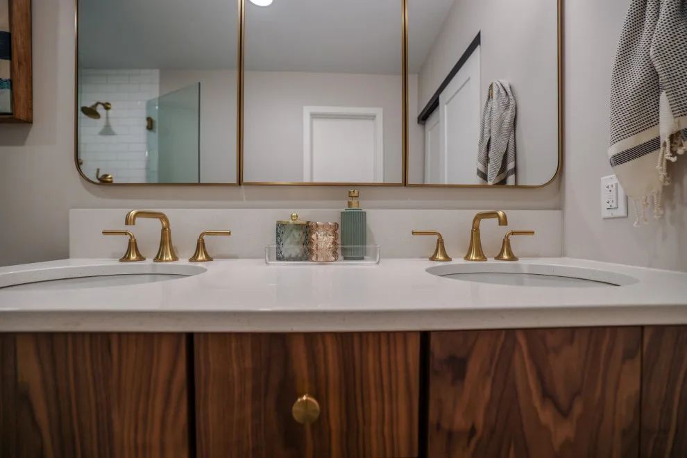 Cozy Walnut and Brass Main Bathroom Escape by KCBR Design | Remodel - Photo 8