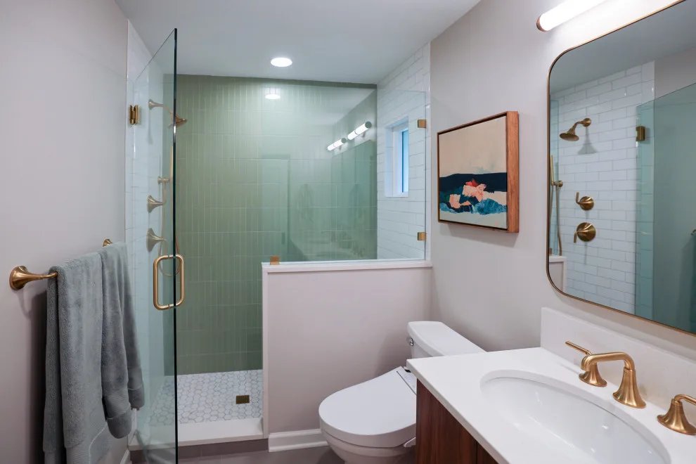 Cozy Walnut and Brass Main Bathroom Escape by KCBR Design | Remodel - Photo 3