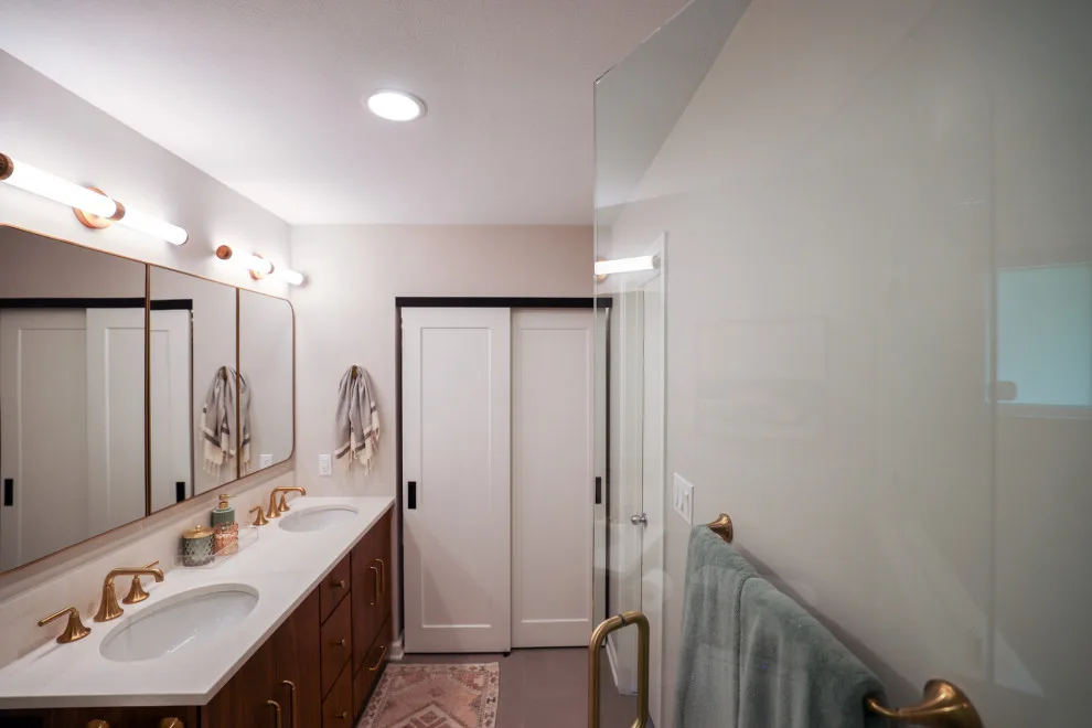 Cozy Walnut and Brass Main Bathroom Escape by KCBR Design | Remodel - Photo 6
