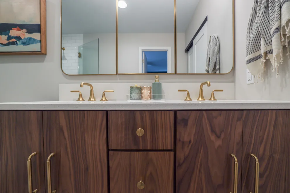 Cozy Walnut and Brass Main Bathroom Escape by KCBR Design | Remodel - Photo 4