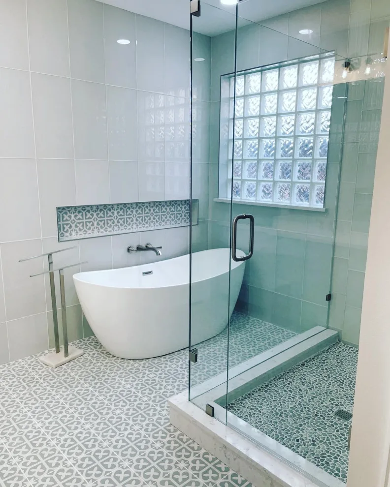 Bathroom with glass tiles by Amy's Paint And Remodeling Solutions - Photo 7