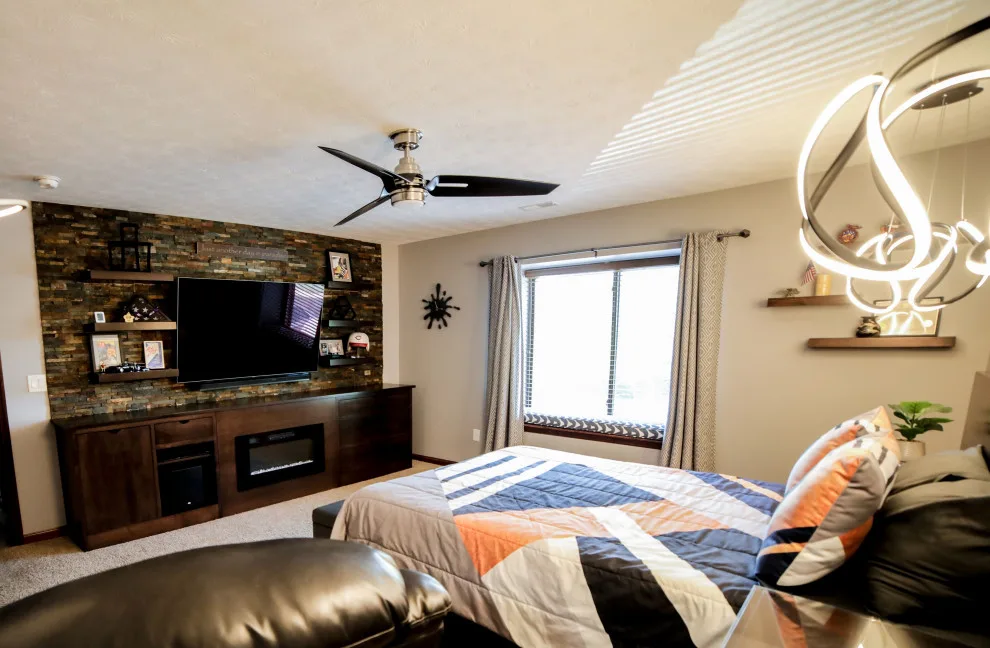 Contemporary Custom Bed and Media Unit with Fireplace by Becca Robbins Interior Design - Photo 11