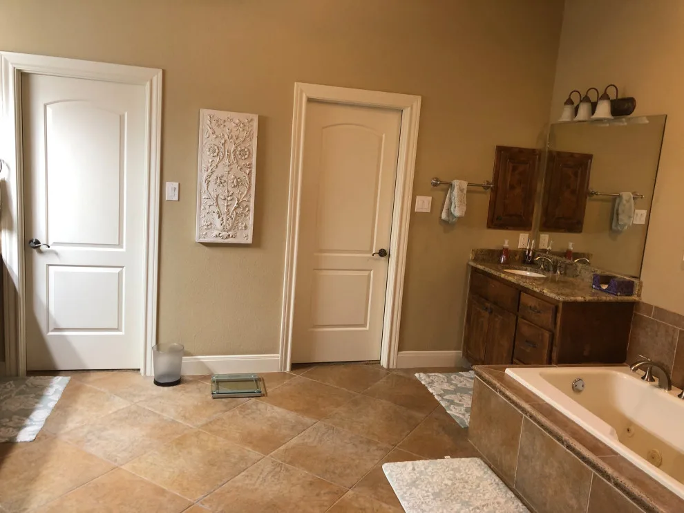 White Bathroom with Wood Flooring by Jana Ward Interiors - Photo 5