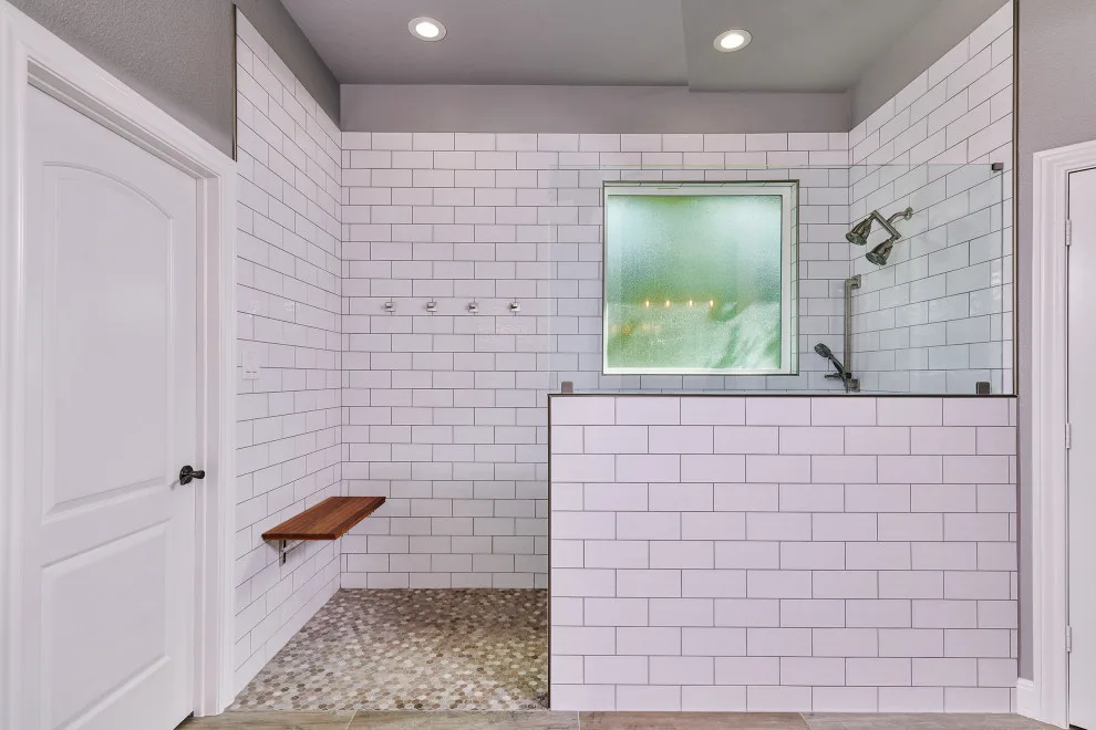 White Bathroom with Wood Flooring by Jana Ward Interiors - Photo 6