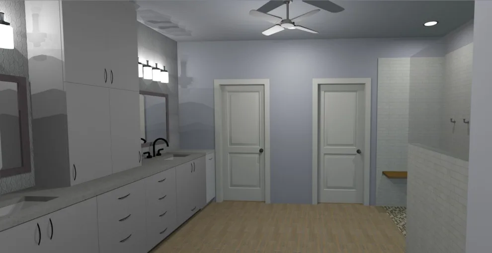 White Bathroom with Wood Flooring by Jana Ward Interiors - Photo 4