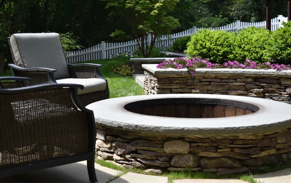 PA Fieldstone seat wall with fire pit by Bruno Design Associates - Photo 3