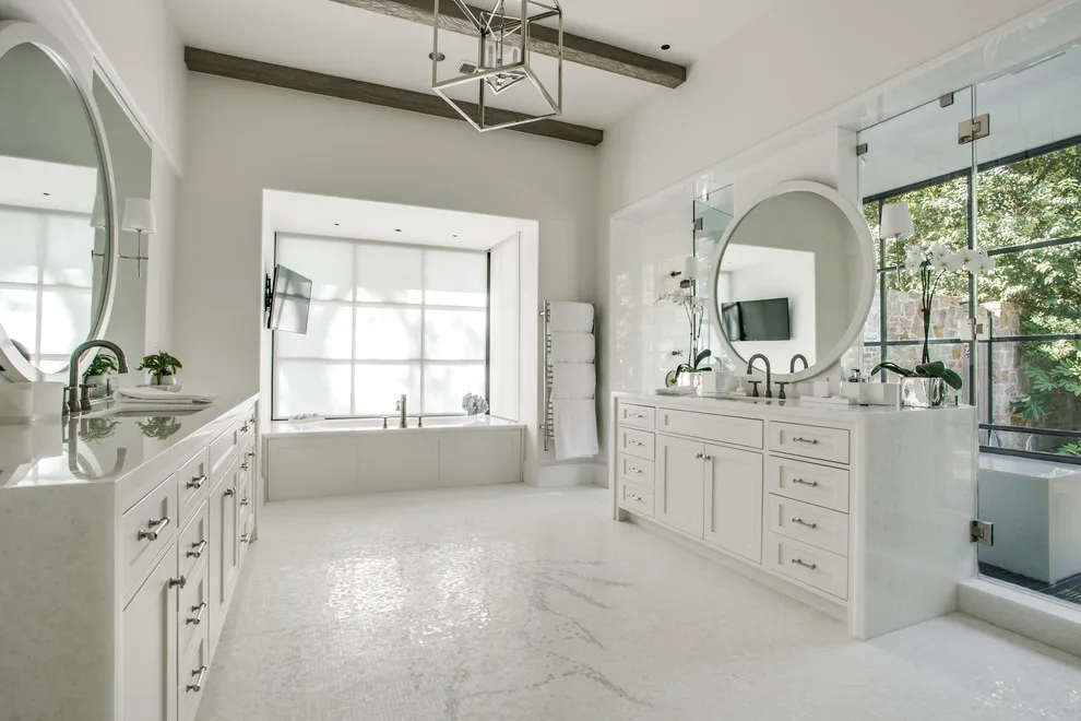 Hanoi Elegant White Transitional Kitchen and Bathroom by Aria Stone Gallery - Photo 15