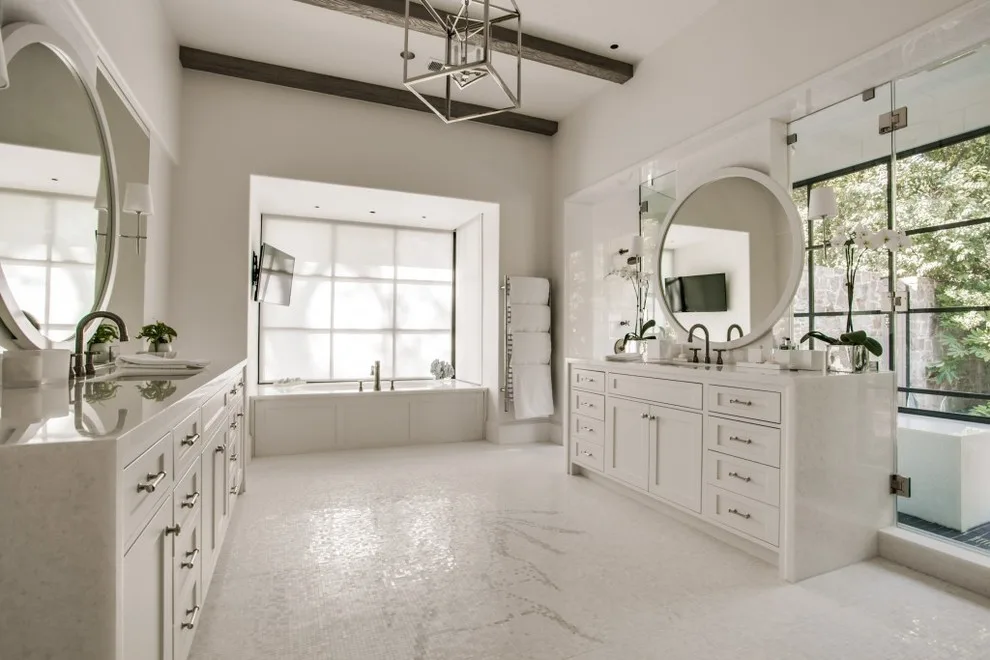 Hanoi Elegant White Transitional Kitchen and Bathroom by Aria Stone Gallery - Photo 17