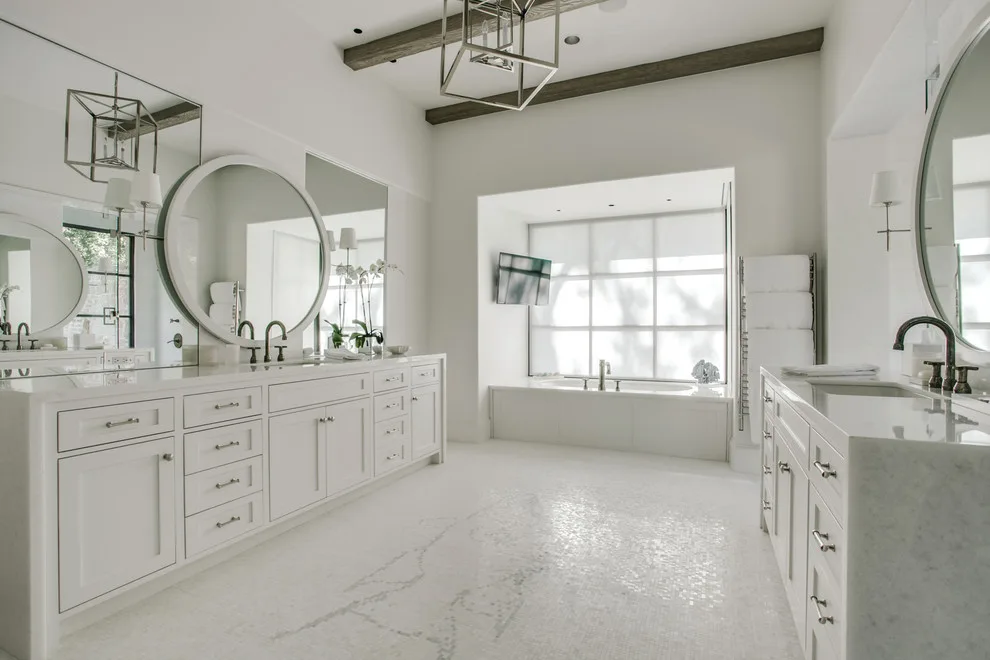 Hanoi Elegant White Transitional Kitchen and Bathroom by Aria Stone Gallery - Photo 20