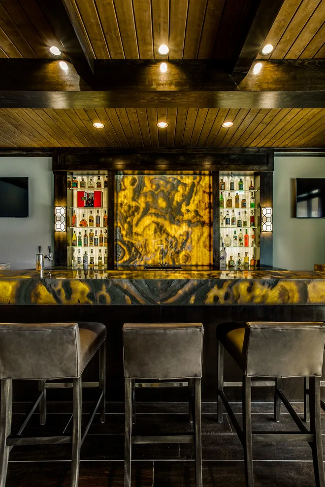 Backlit Onyx Gameroom with Transitional Design and Calacatta Marble Kitchen by Aria Stone Gallery - Photo 19