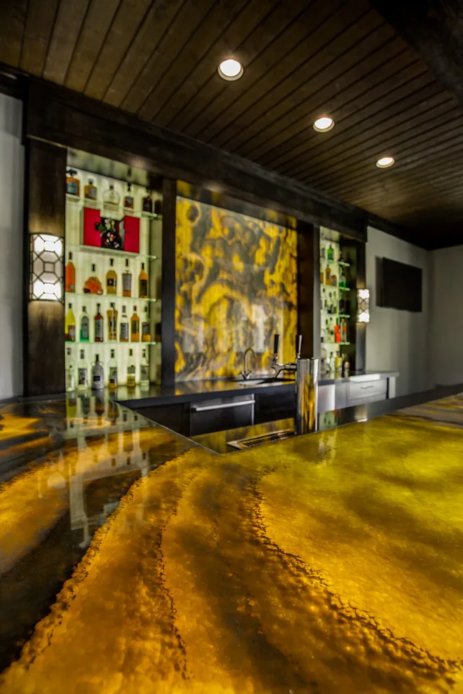 Backlit Onyx Gameroom with Transitional Design and Calacatta Marble Kitchen by Aria Stone Gallery - Photo 16