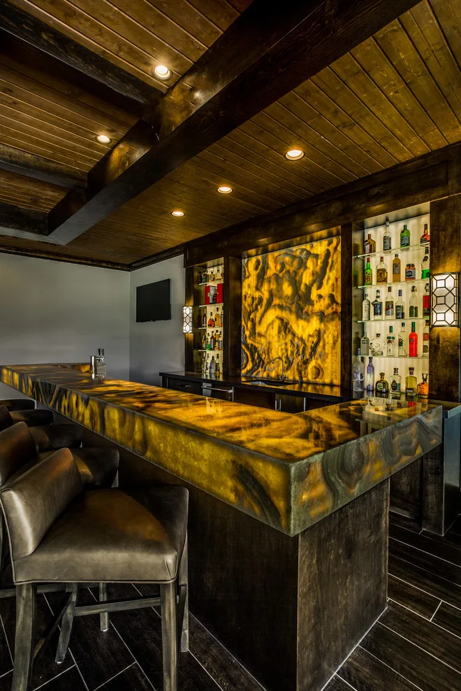Backlit Onyx Gameroom with Transitional Design and Calacatta Marble Kitchen by Aria Stone Gallery - Photo 10