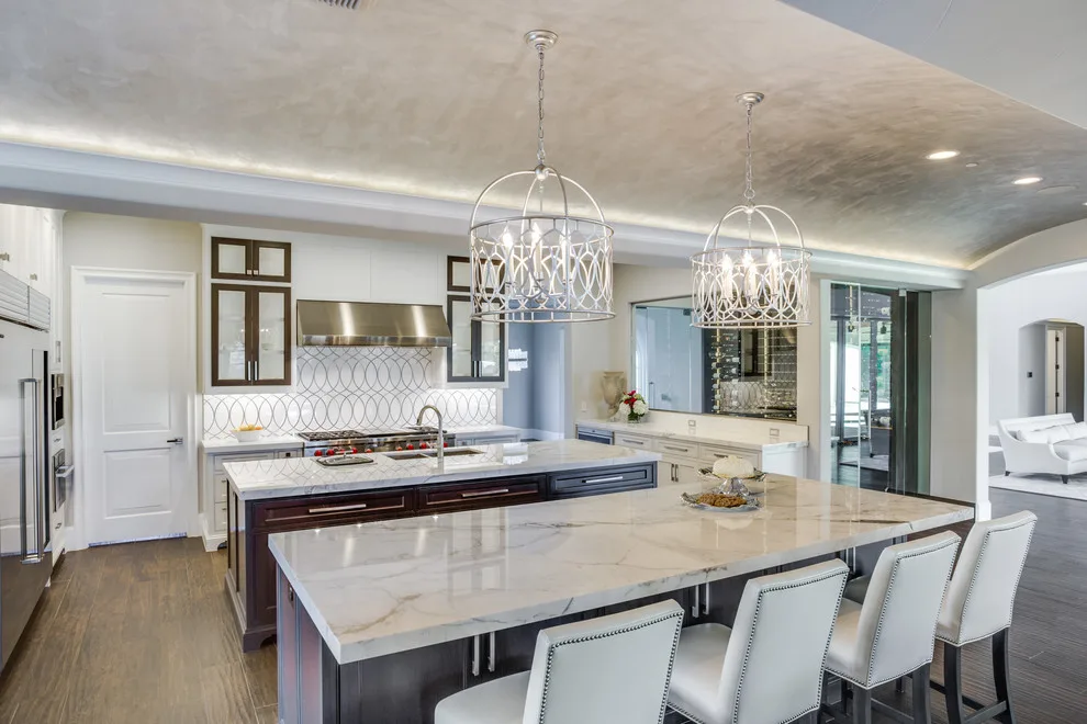 Backlit Onyx Gameroom with Transitional Design and Calacatta Marble Kitchen by Aria Stone Gallery - Photo 2
